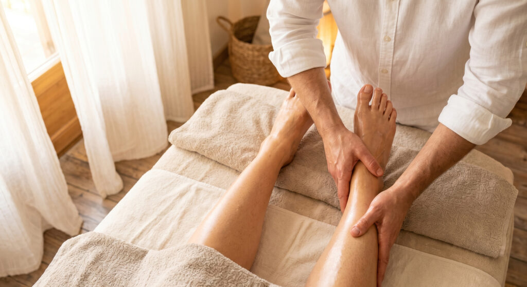 Entlastende medizinische Massage zur Förderung der lokalen Durchblutung und Entspannung in Wien